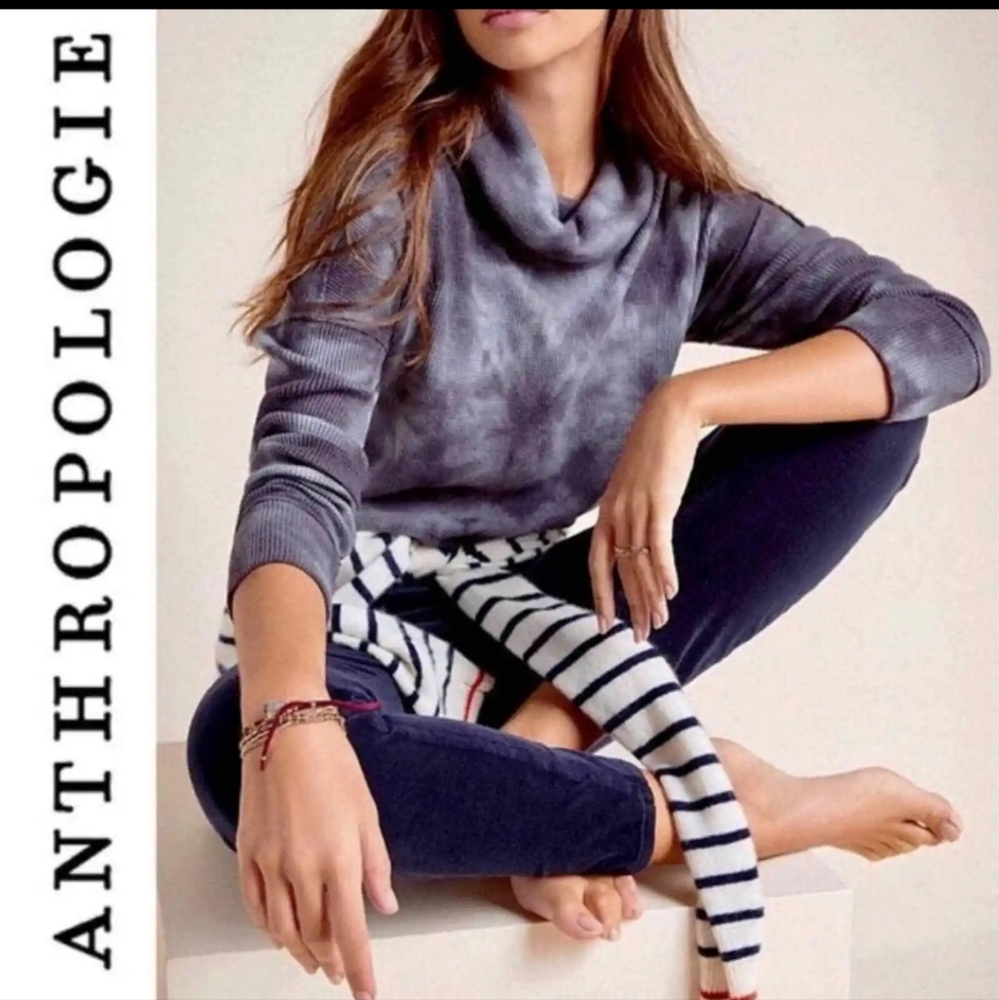 Maeve Anthropologie Ainsley Tie Dye Thermal Long sleeve Turtleneck Gray Womens S